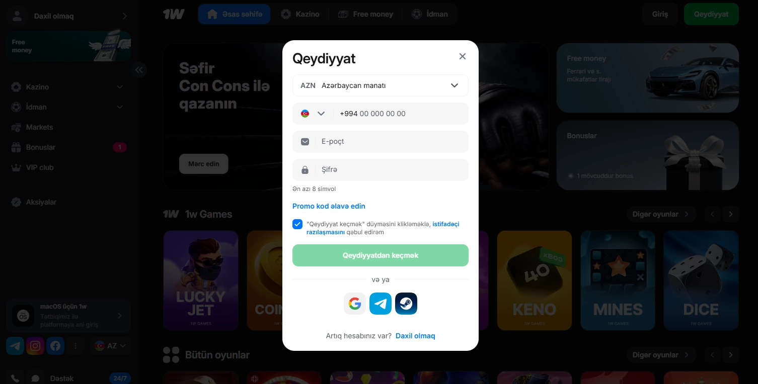 1Win-də Qeydiyyat: Addım-addım Təlimat